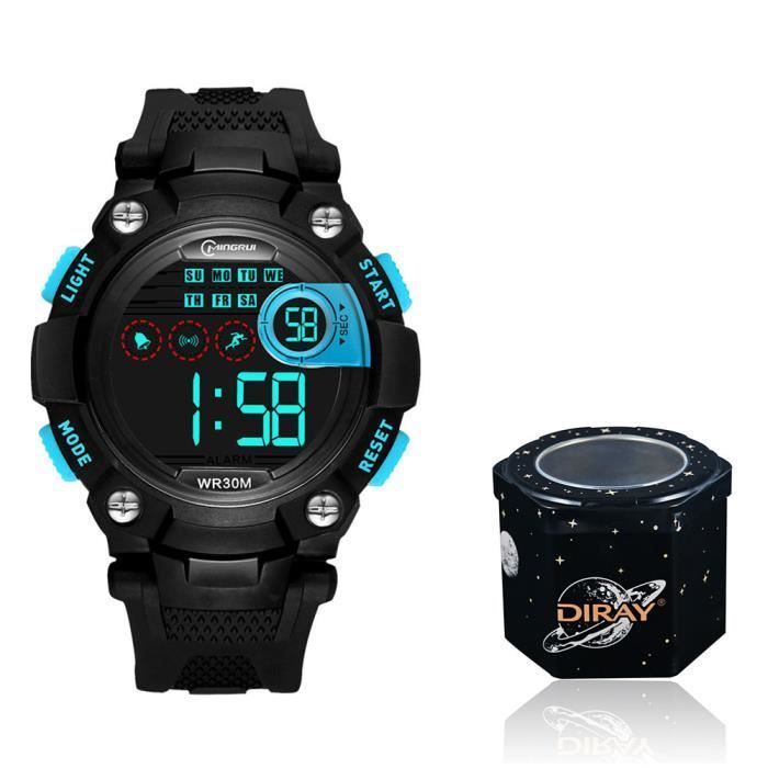 Montre Enfant Imperméable Sport Extérieur Cool avec réveil/chronomètre LED - Noir Bleu