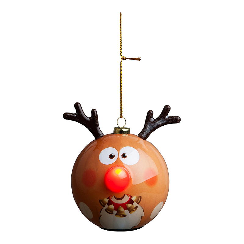 Lichtgevende IT kerstbal met lampje, hoogte 8 cm, werkt op batterijen.
