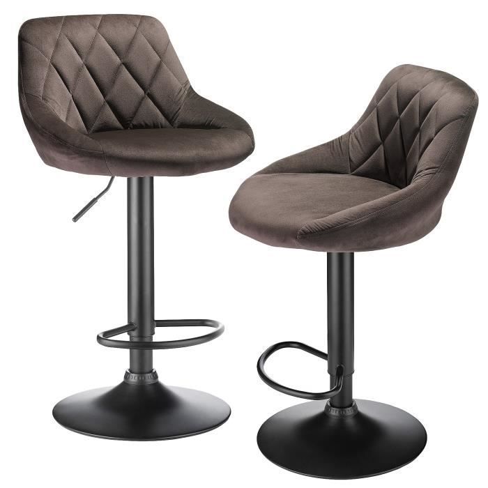 2er-Set Barhocker – Schwarzer Samt – Mit Rückenlehne – Skandinavischer Stil – Braun