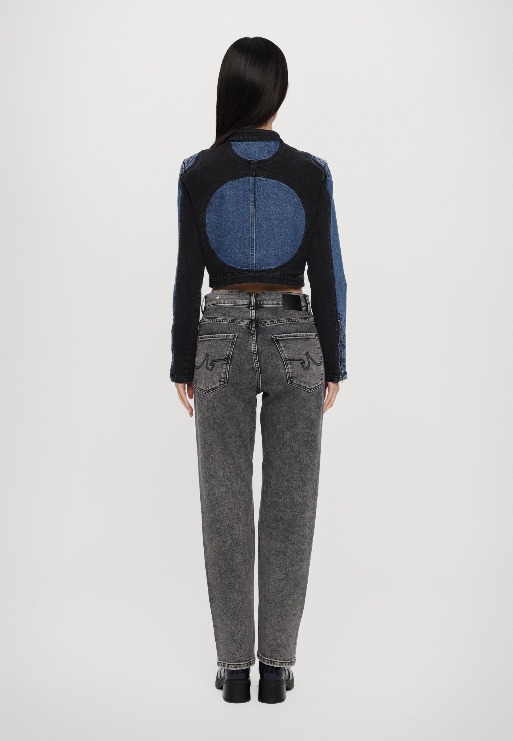 Ksenia Schnaider Tarot-Jacke mit kontrastierenden ovalen Details – Jeansjacke – dunkelblau/schwarz