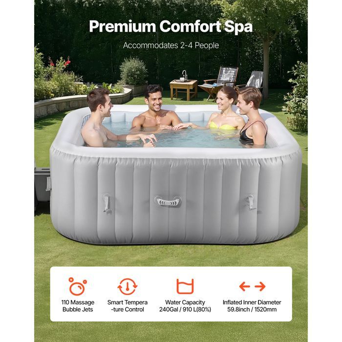 Inflatable Hot Tub - DUOKU - FJW624 - 4-6 Persons - 130 Jets - Grey