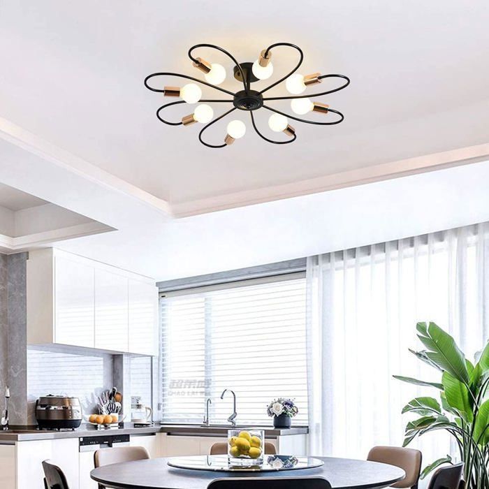 Ganeed Plafonnier Lustres Spoutnik E27-Vintage industriel-Or noir-8 lumières-Métal-33 * 33 * 4,7 pouces