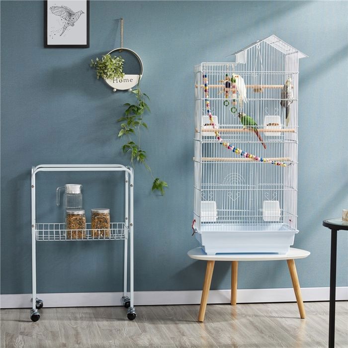 Yaheetech Vogelvoliere auf Rädern – 46 x 35,5 x 158,5 cm – Leitern & Spielzeug für Wellensittiche, Unzertrennliche, Zebrafinken, Kanarienvögel