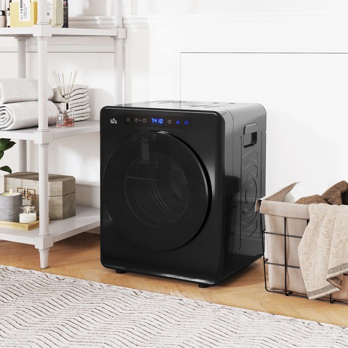 Ventilatiedroger - HOMCOM - 1000 W 3 kg - 6 droogstanden, timer - roestvrij staal - 49 x 43 x 61 cm - zwart