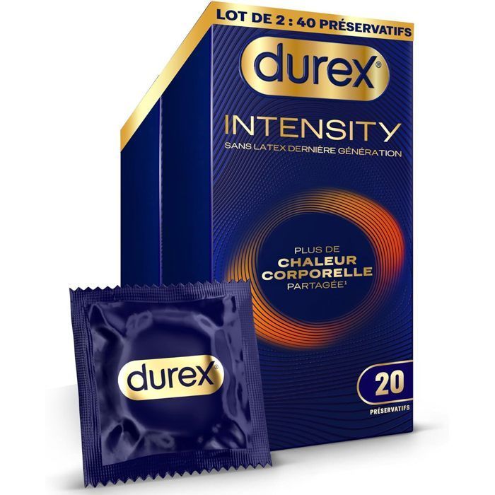 Durex Intensity - 40 Ultra Thin, Ultra Lubricated, Latex-Free Condoms for Men - More Shared Body Heat - Standard Size