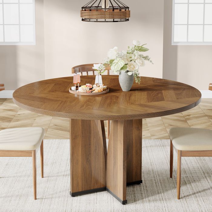 Table de Salle à Manger,Little Tree,Table Ronde de 100 cm Pour 4 Personnes,Dessus et Pieds en Bois, Rustique,Rétro Marron