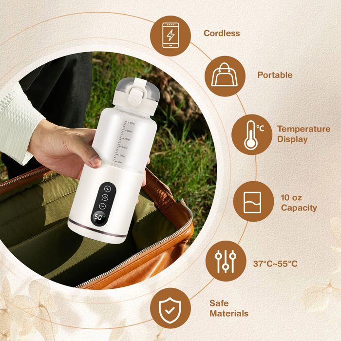 Calentador portátil de biberones, calentador de agua para coche de 300 ml, calentador de comida para bebés con control de temperatura y pantalla visual.