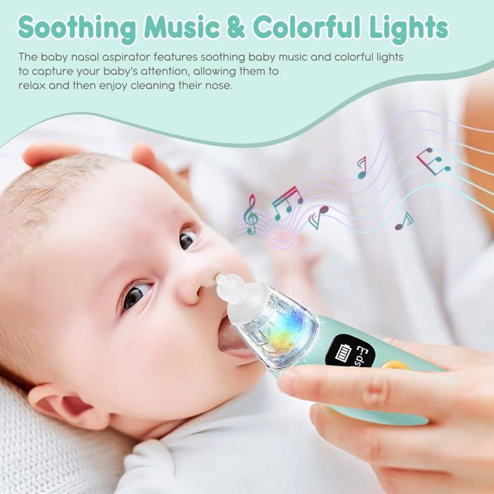Aspirador nasal eléctrico para bebés - Recargable, automático, 3 velocidades - Música y luz