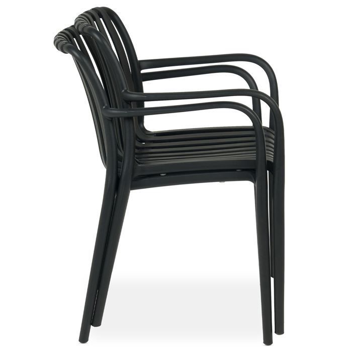 Set da giardino TULIPANO per 6 persone con tavolo e sedie, colore nero, sedie impilabili e resistenti ai raggi UV.