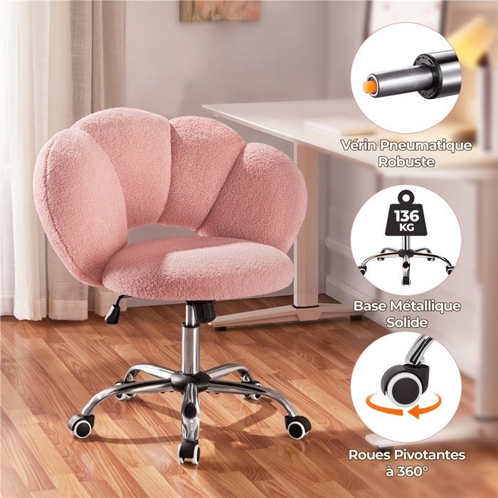Silla de oficina Yaheetech Cloud Design en tela bouclé con respaldo elástico y asiento regulable en altura, color rosa.