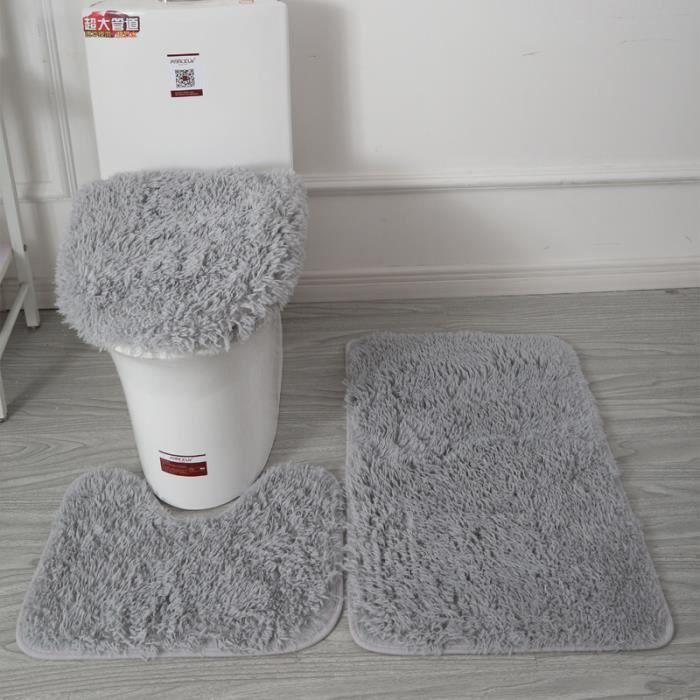 Tapis de Bain Antidérapant Absorbant 3PCS - Gris - Ovale - Uni