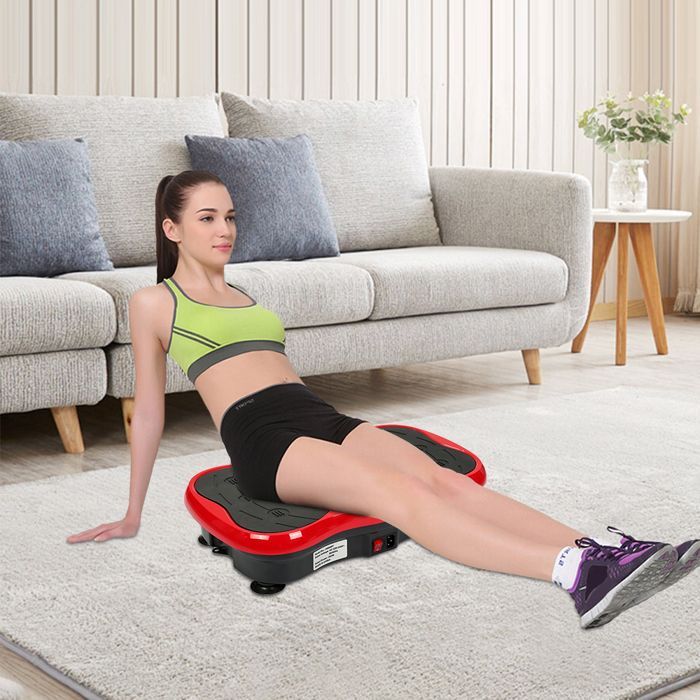 Fitness Plateforme Vibrante Oscillante - Écran LCD - Télécommande - Haut-parleurs Bluetooth - 53x35x12 cm - Noir+Rouge
