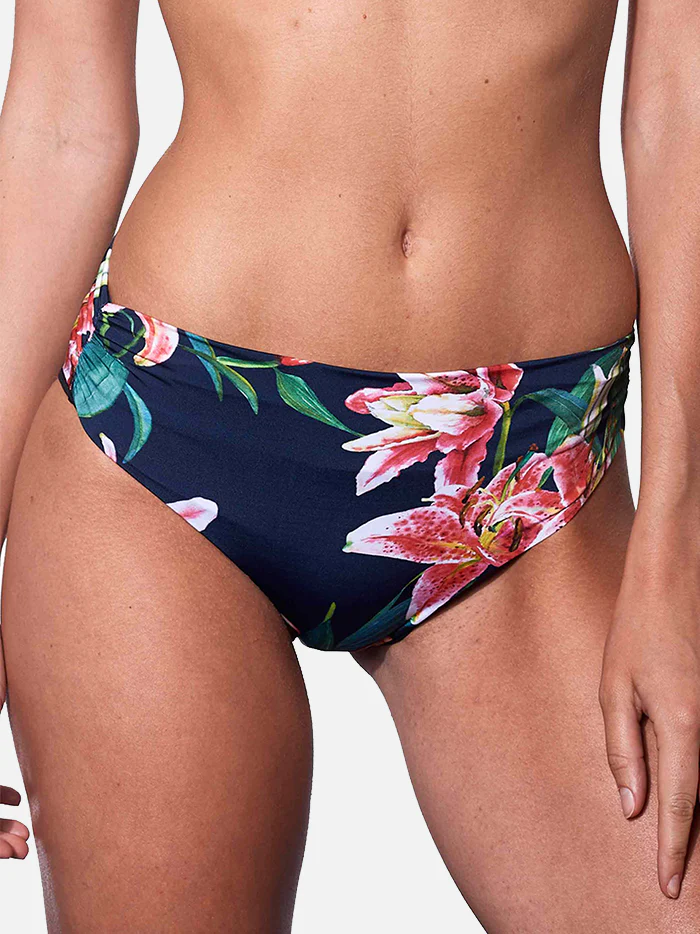 Zwembroek met hoge taille en tropische print