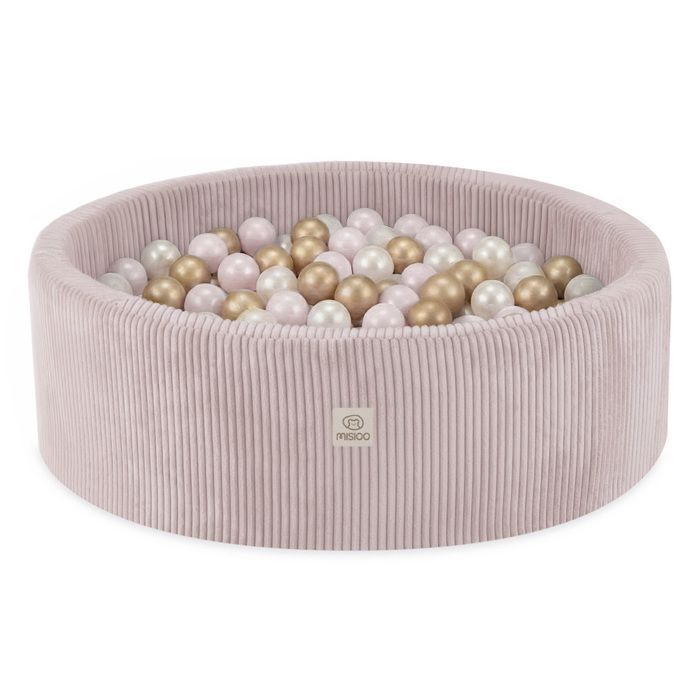 MISIOO Round Corduroy Ball Pit for Baby/Children's Room, Pink, 90x30 cm, 300 Balls: Pink/Gold/Pearl White