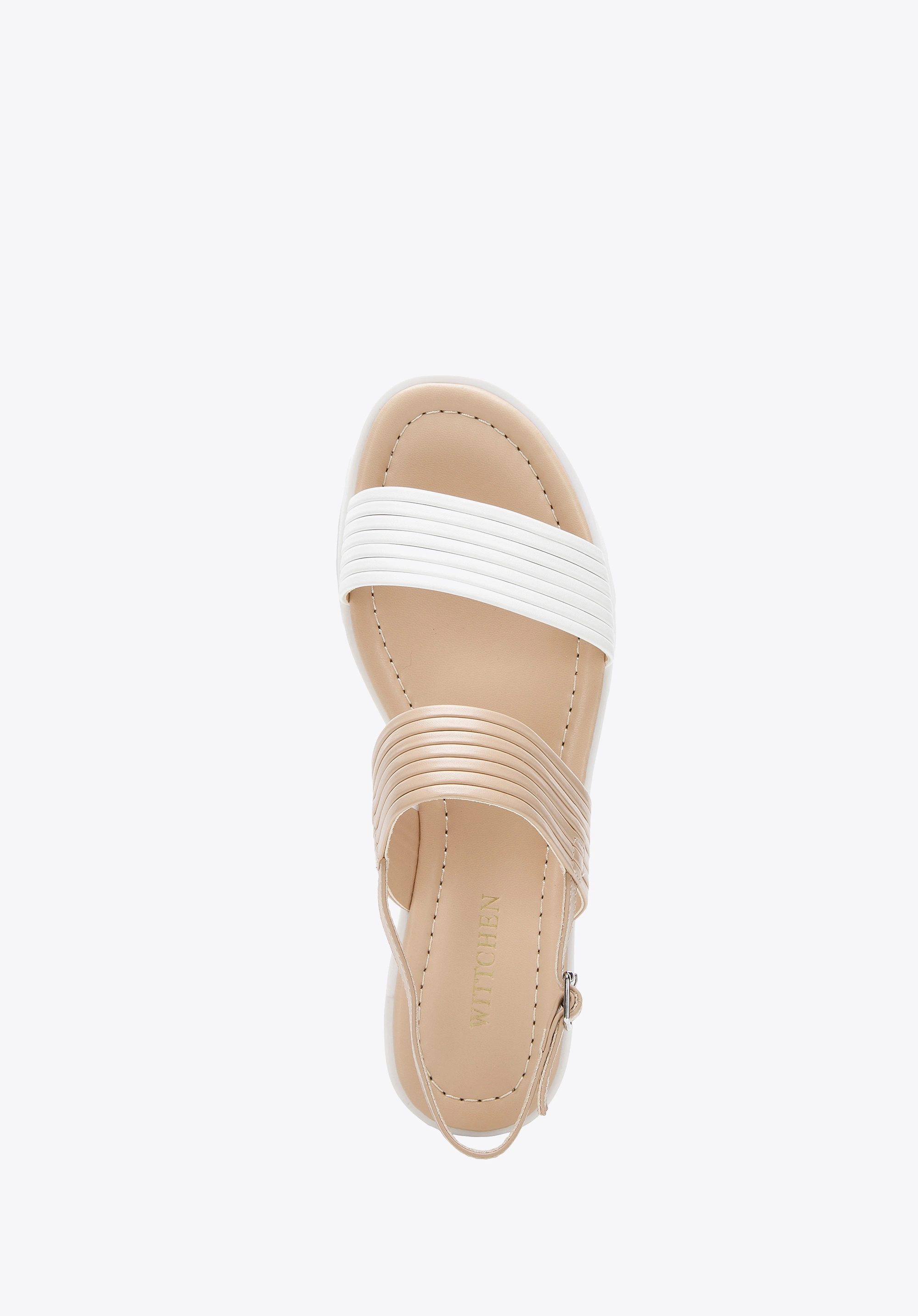 Damskie sandały z szerokimi paskami na platformie beżowo-białe