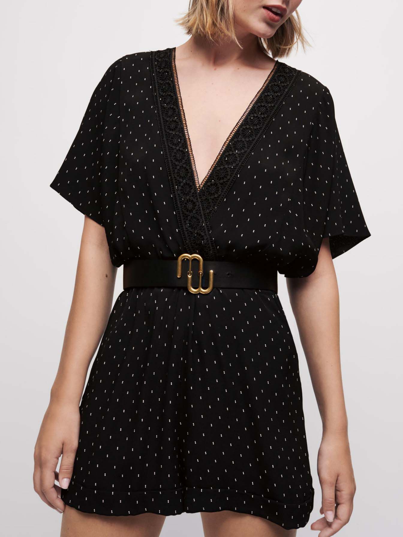 Korte jumpsuit met stippen - Zwart