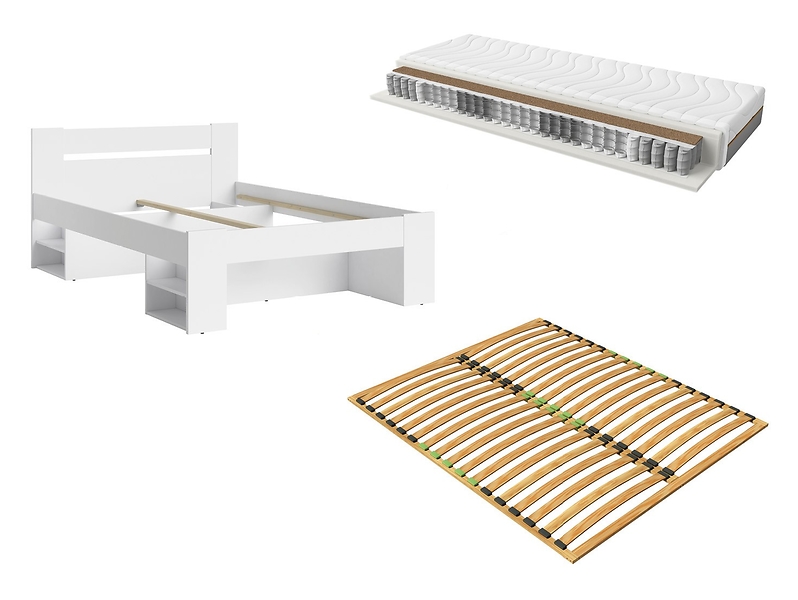 Zestaw łóżko Nepo Plus białe ze stelażem i materacem Ceres AV 160x200