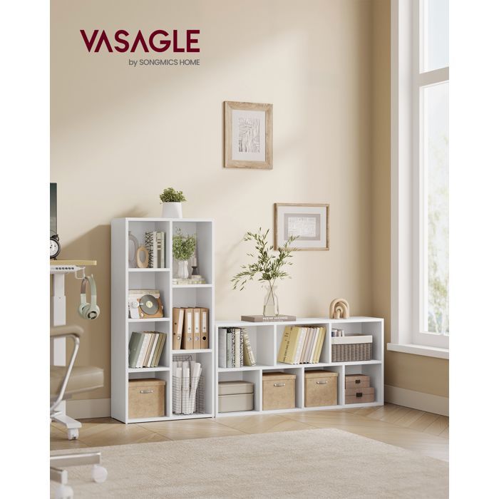 VASAGLE Boekenkast, Opbergmeubel met 7 Vakken, Vrijstaande Plank, Kubusvormige Boekenkast, Eetkamer, Wit
