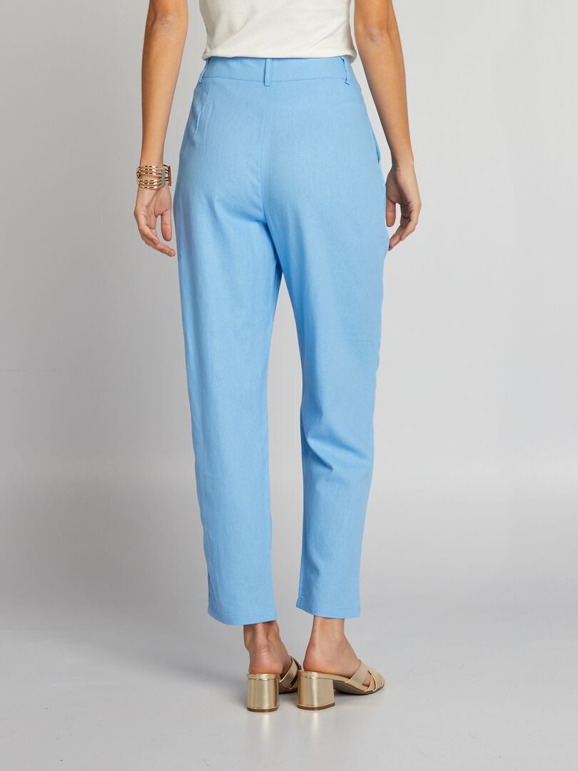Pantalones de lino de corte zanahoria - AZUL