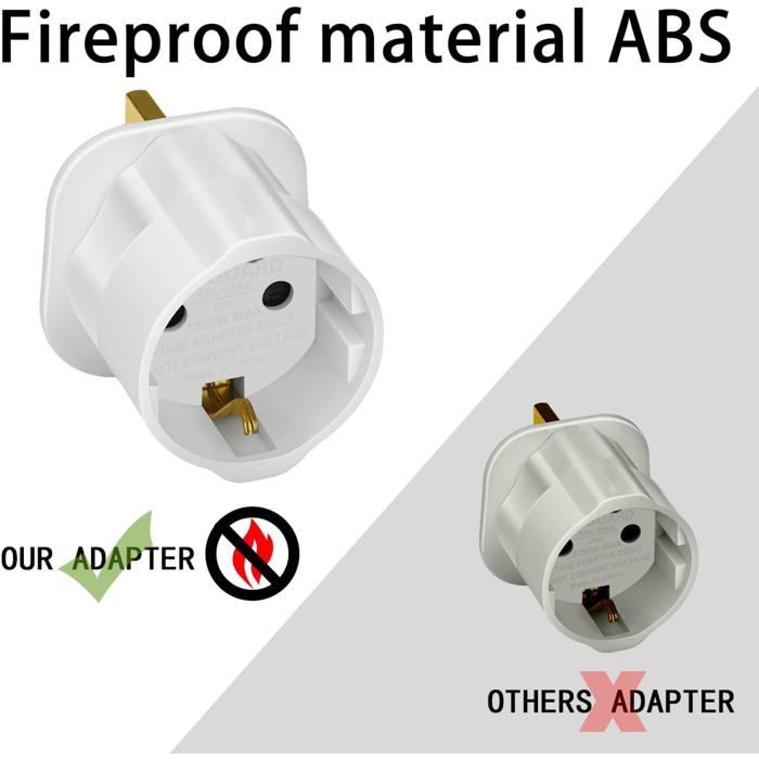 Adaptador de enchufe británico, 1 adaptador de la UE al Reino Unido (de 2 pines a 3 pines) para dispositivos electrónicos de viaje.