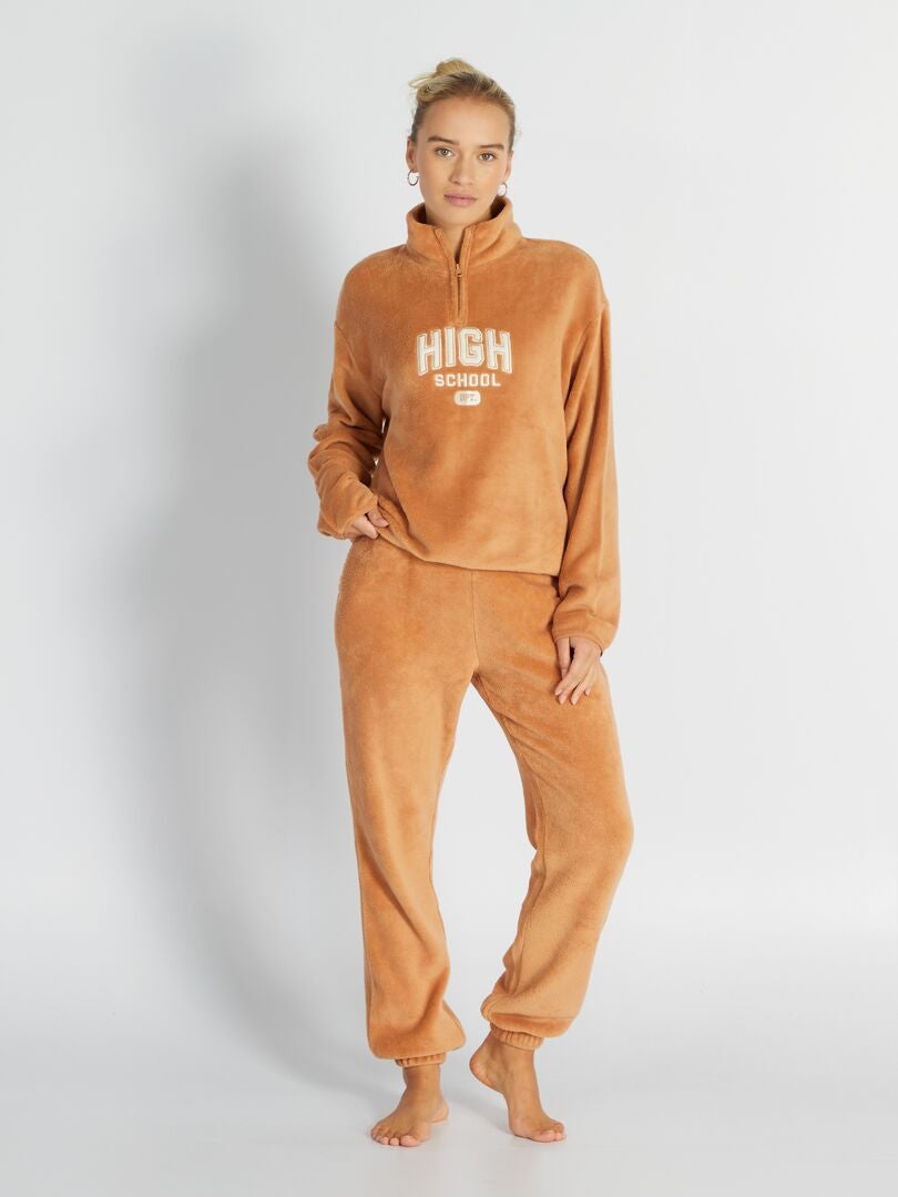 Pantalones de pijama de felpa - MARRÓN