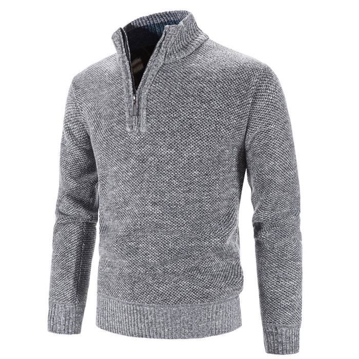 Gebreide herenpullover met 1/4 rits - FINDPITAYA - Grijs - Hoge hals