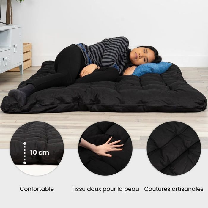 COSY FURNITURE Colchón futón plegable portátil, 2 plazas, negro, 135x190x10cm - MICA