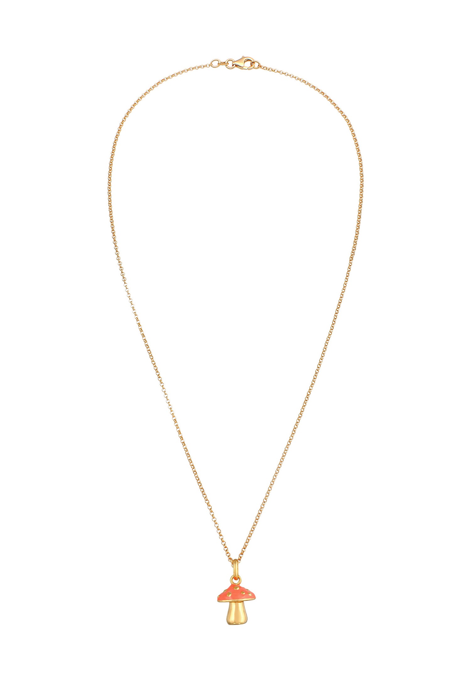 Elli Femmes Pendentif Champignon avec Émail Orange en Argent Sterling 925 Plaqué Or