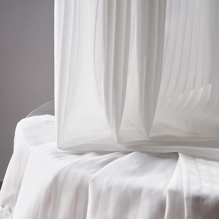 Topfinel Rideau 140x225cm Voilage Blanc de Chambre Motif Rayures Verticales Rideau Voile Transparent à Oeillets Bon drapé Lot de 2