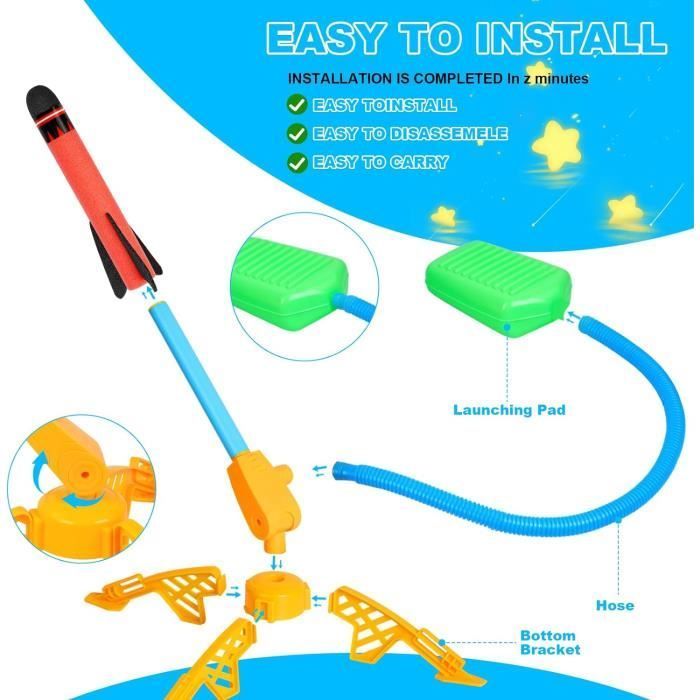 Toy - Kit with 3 Foam Rocket Launchers - Safe - For Children 4-9 Years Old