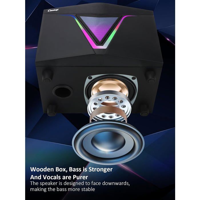 Enceintes PC avec subwoofer - SVATV - Subwoofer 23 cm - Satellites 12 cm - Bluetooth - AUX - Effets LED RGB
