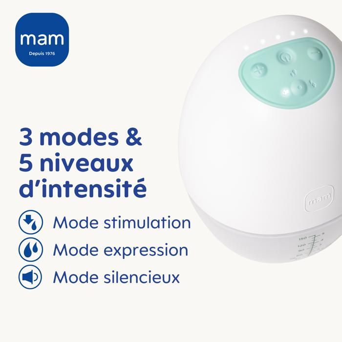 Tiralatte senza fili MAM Move, a mani libere, con 3 modalità e 5 livelli di intensità, per un'estrazione efficace e discreta.
