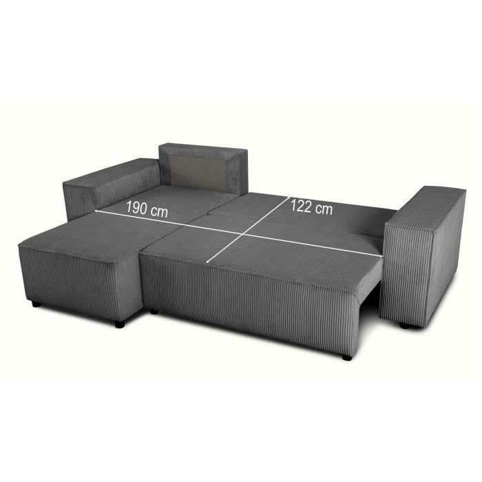 Reversible corner sofa bed - 4-seater - JOSH - Corduroy fabric - Anthracite - Storage compartment - 242 x 155 x 86 cm