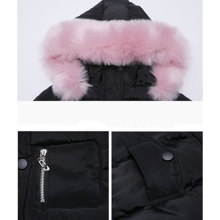 Jaqueta puffer infantil JINDING tamanho 11, com capuz de pele sintética, preta.