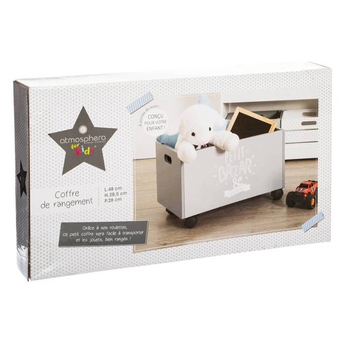 Baúl de juguetes gris con ruedas de 48x28 cm - Atmosphera Interior Designer