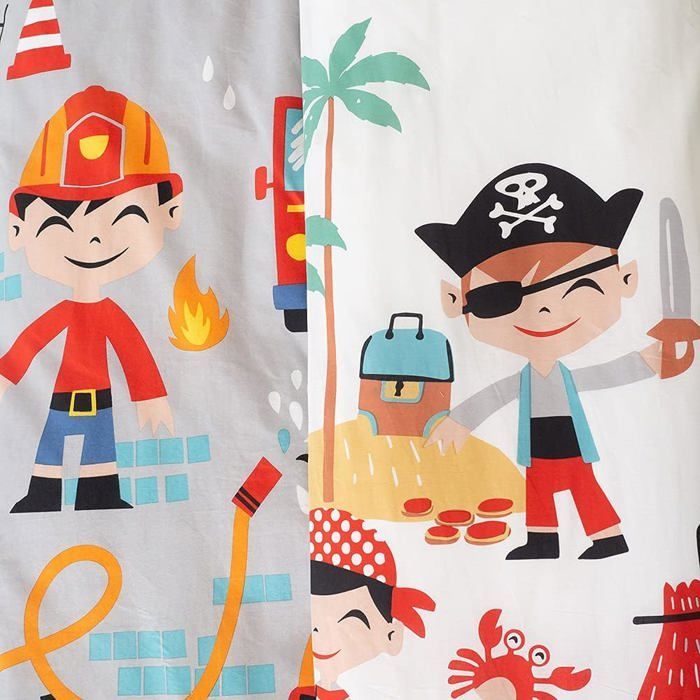 Reversible Children's Bedding Set - Firefighter and Pirate Design - Duvet Cover 140x200cm + 1 Pillowcase 63x53cm - 100% Organic Cotton*