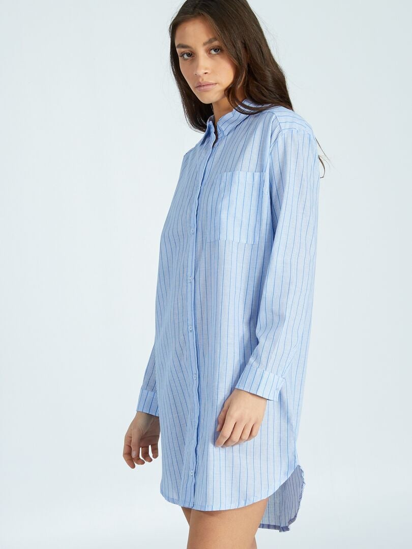 Camisón de franela a rayas - AZUL