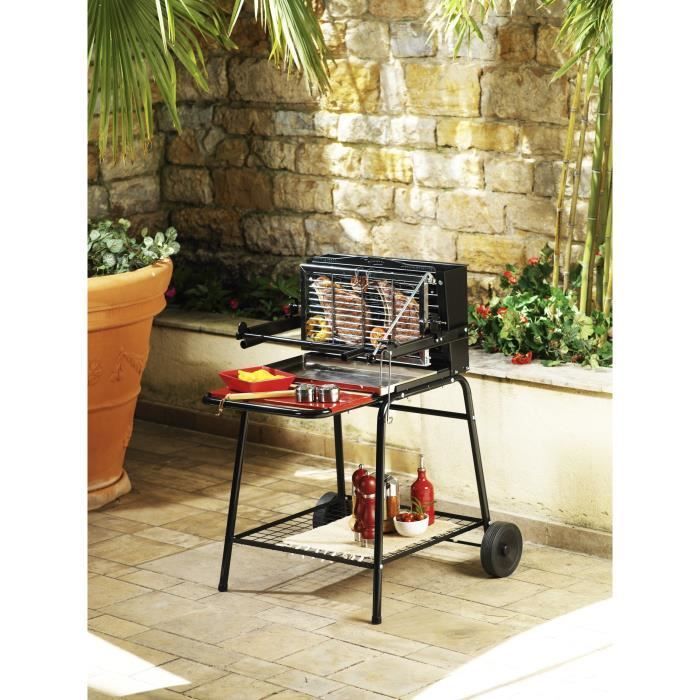 SOMAGIC RAYMOND Charcoal Barbecue - Grill and Rotisserie - Cooking Surface 46.5 x 26 cm - Black and Red