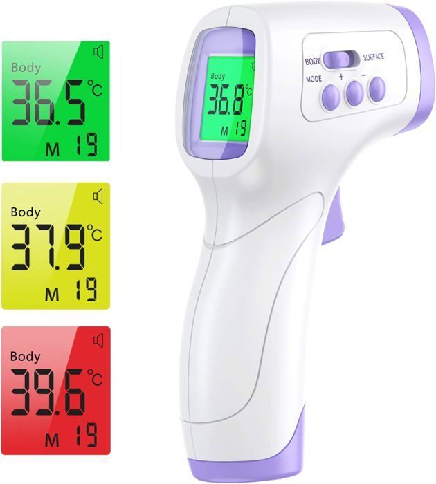 Thermomètre frontal adulte Thermomètre infrarouge avec alerte de fièvre Thermomètre frontal 2 en 1 sans contact