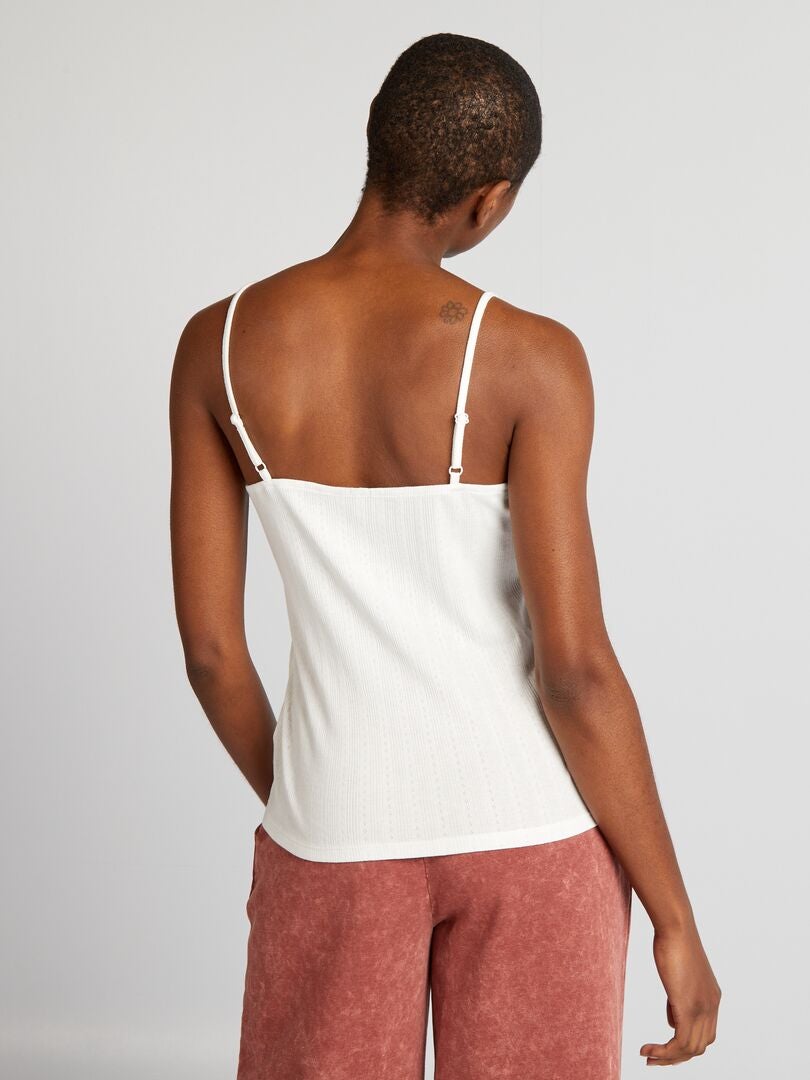 Gebreide pyjamatop met pointelle-patroon - WIT