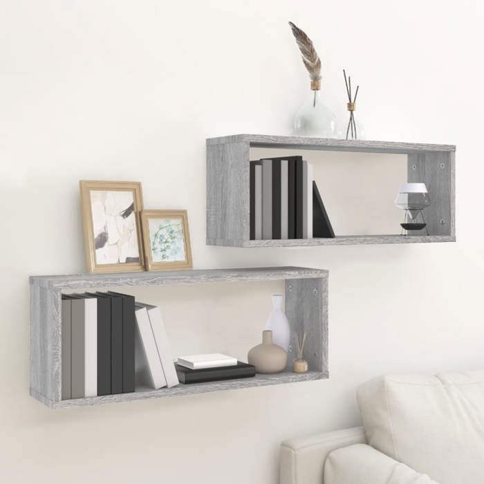 vidaXL Kubusvormige wandplanken 2 stuks Sonoma Grijs 60x15x23 cm Hout 815927