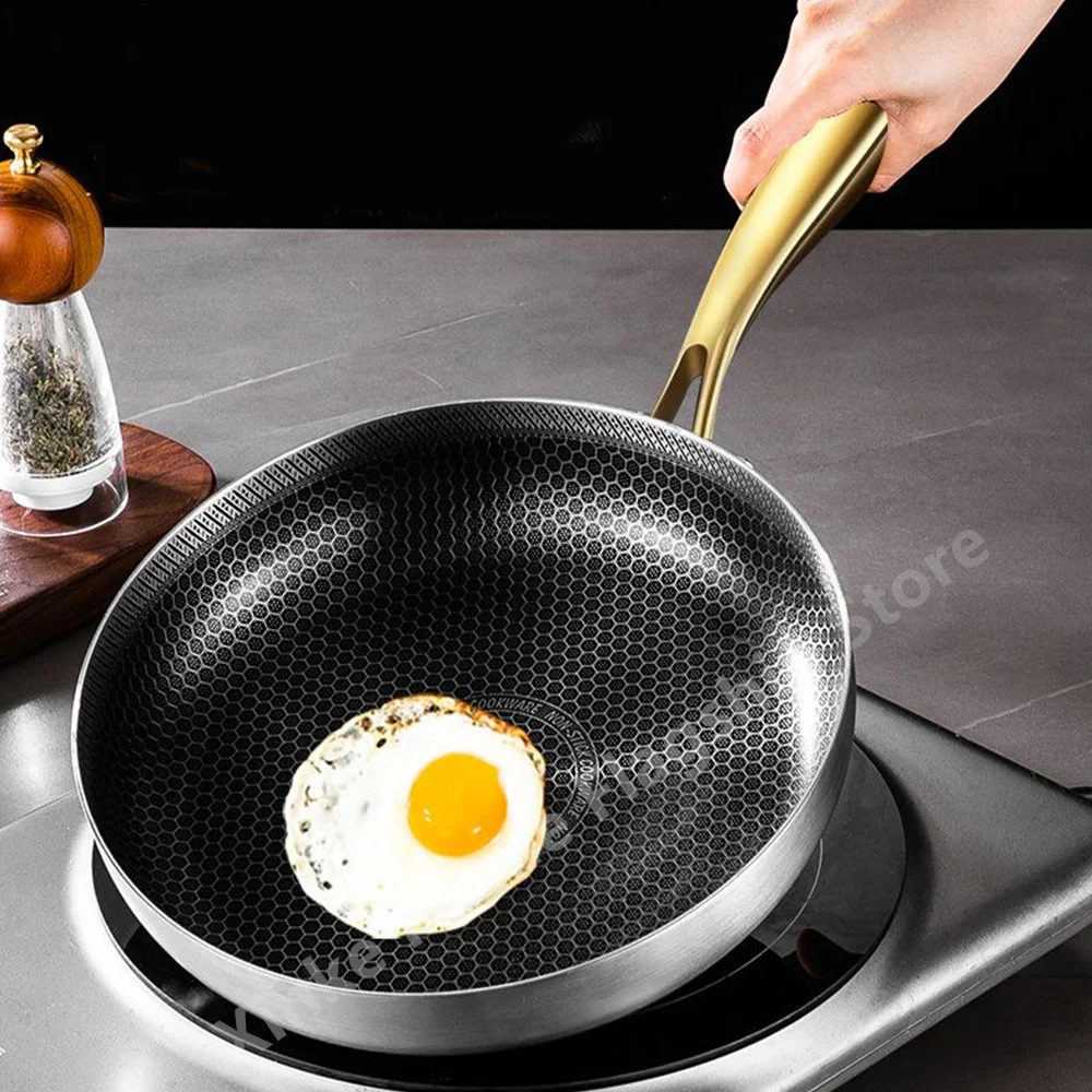 Poêle à frire de 30 cm, wok, en acier inoxydable 316, revêtement antiadhésif alvéolé, compatible avec les plaques de cuisson à gaz et à induction, ustensiles de cuisine.