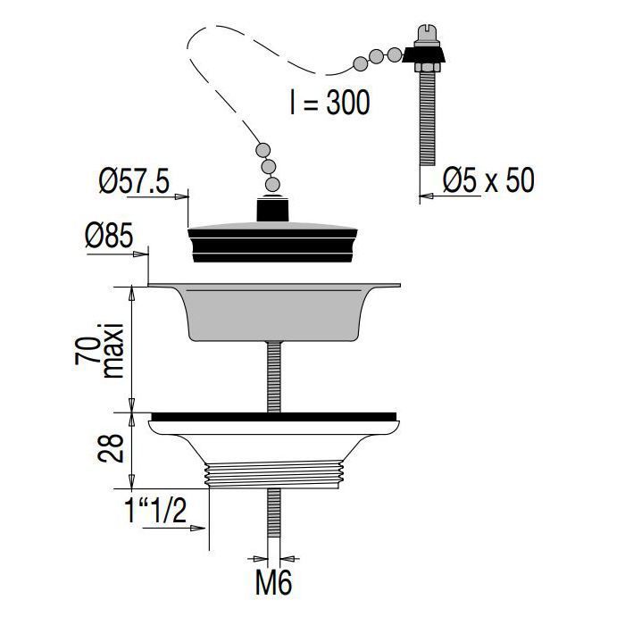 Bonde plastique pour évier grès, Diamètre 60 mm - Valentin