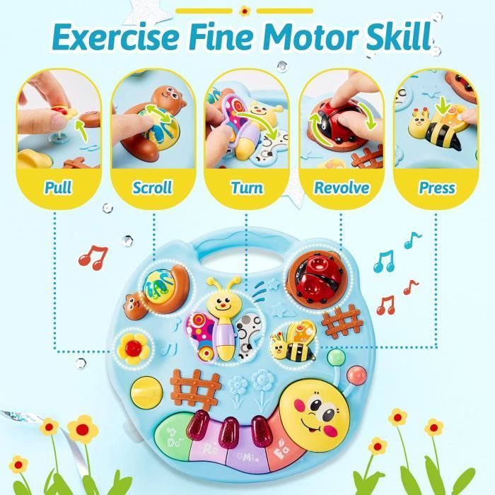 Mesa de actividades musical para bebés de 1 año, juguete de aprendizaje temprano para niñas, juegos musicales educativos, regalo para bebés de 12 a 18 meses (niñas y niños).