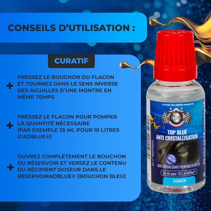 Additif AD Blue - Anti-cristallisation - Nettoie injecteur AD Blue - Moteur diesel - ERC - 50ml
