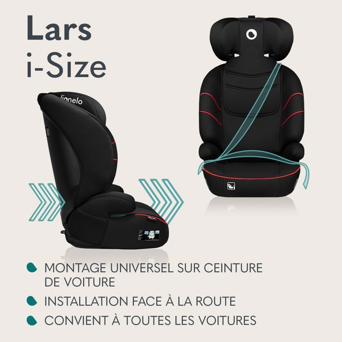 Seggiolino auto LIONELO Lars i-Size - 100-150 cm - Gruppo 2/3 - Poggiatesta regolabile - Nero/Grigio