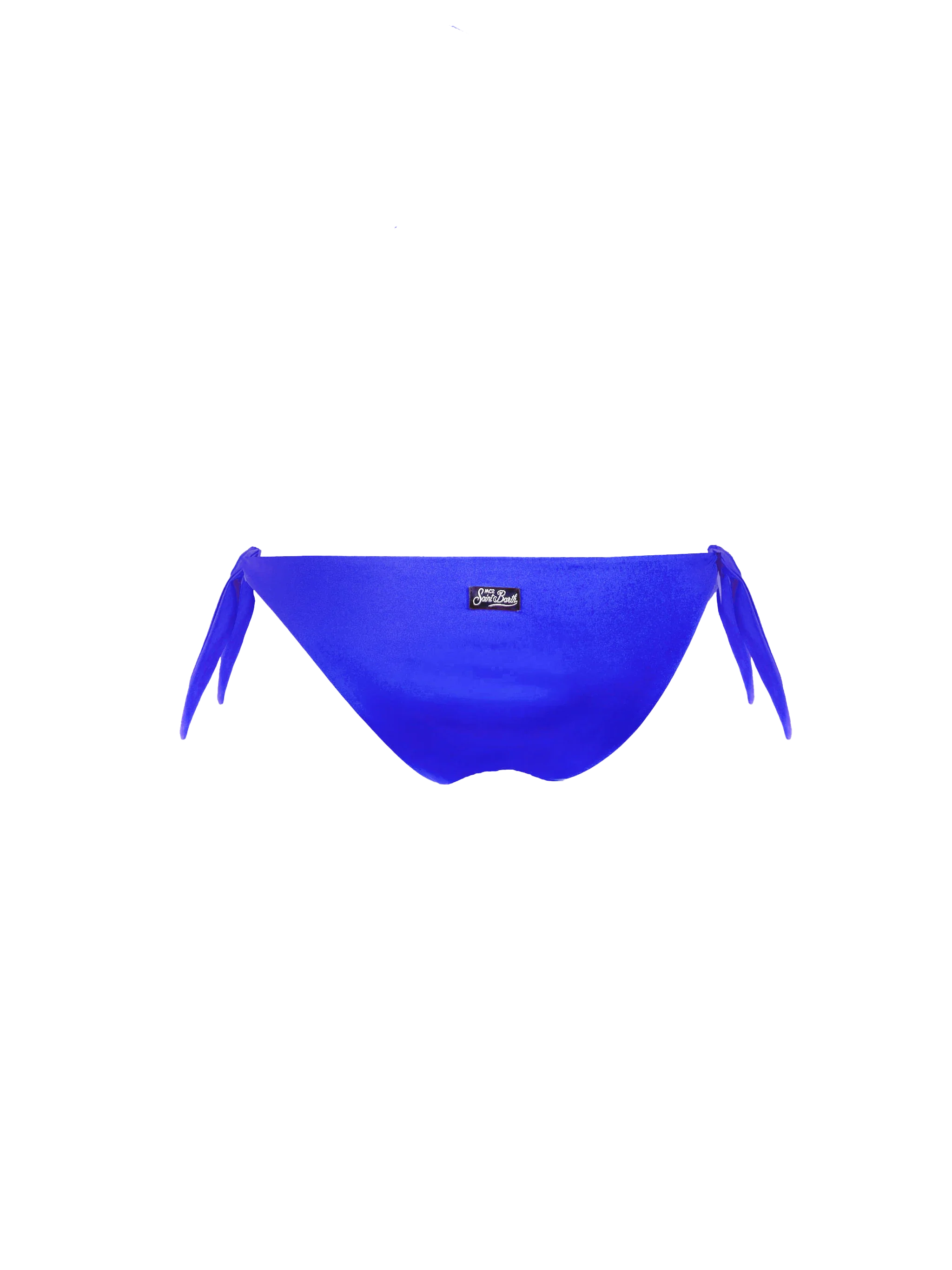 Blauw bikinibroekje voor dames met strikjes aan de zijkant.