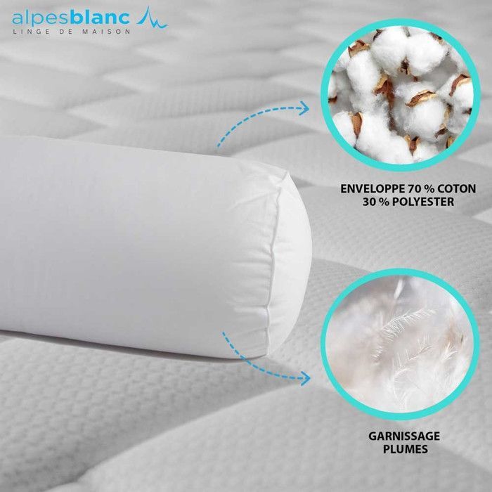 ALPES BLANC - Traversin en Plumes de canard - 90 cm - soutien mi-ferme et accueil moelleux - Confort et qualité Française