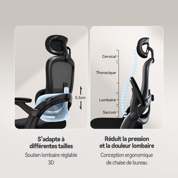 SIHOO Ergonomische bureaustoel met hoge rugleuning, mesh-bekleding, verstelbare hoofdsteun en lendensteun, zwart
