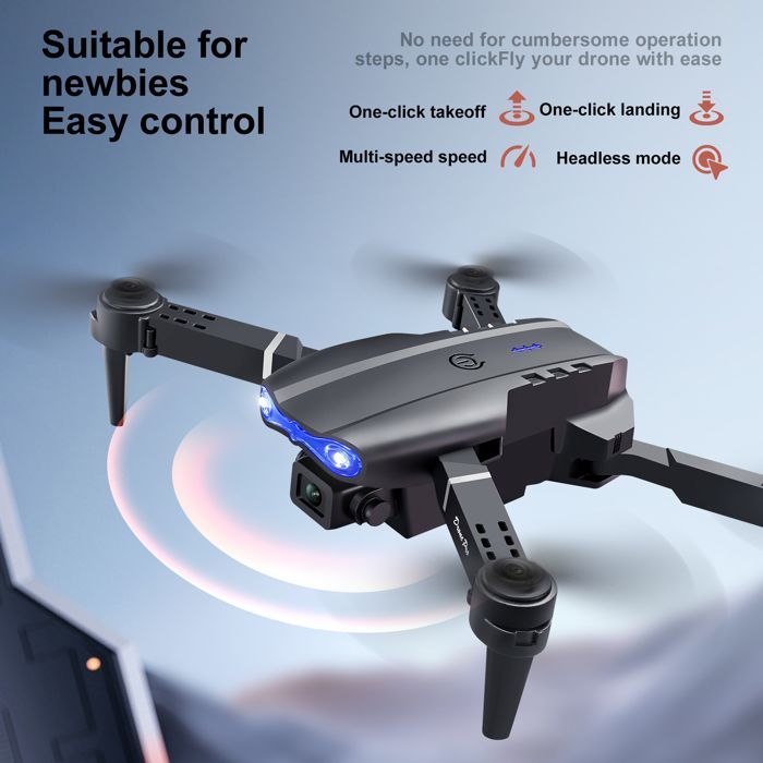 Dron con cámara, control remoto con pantalla, cuadricóptero RC plegable para principiantes, juguete para niños y niñas, regalos de Navidad, negro.